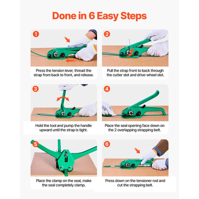 Κιτ στερέωσης ταινίας VEVOR, Εργαλείο σφράγισης ταινίας βαρέως τύπου με ταινία PET 457 μέτρων, 450 μεταλλικές σφραγίδες, 150 προστατευτικά γωνιών και γάντια, Κιτ στερέωσης συσκευασίας πλαστικών παλετών για αποθήκη/αποστολή/μετακόμιση
