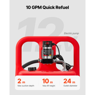 Δεξαμενή Μεταφοράς Ντίζελ VEVOR, 32 γαλόνια, Φορητή Δεξαμενή Κηροζίνης με Ηλεκτρική Αντλία Μεταφοράς 12V DC 10GPM, Σωλήνας Παροχής 13 ποδιών & Αυτοσφραγιζόμενο Ακροφύσιο, Συμβατή με Ντίζελ & Κηροζίνη