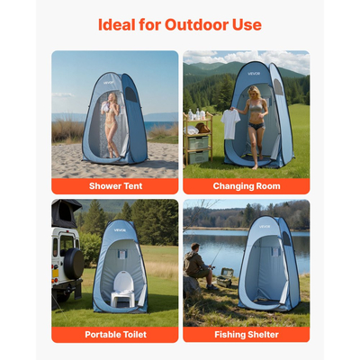 VEVOR Αναδιπλούμενη Σκηνή Ντους, Άμεσης Φορητής Σκηνής Απορρήτου με Πασσάλους Εδάφους, Σχοινιά και Τσάντα Μεταφοράς, Πολυεστέρας 190T με Ασημένια Επίστρωση, Γρήγορη Τοποθέτηση, για Κάμπινγκ, Παραλία, Ψάρεμα, Μπλε