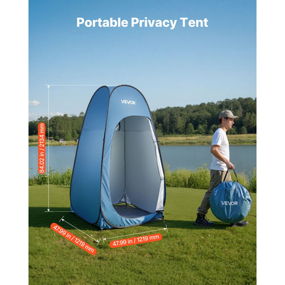 VEVOR Αναδιπλούμενη Σκηνή Ντους, Άμεσης Φορητής Σκηνής Απορρήτου με Κρεμαστή Τσάντα, Πασσάλους Γης, Σχοινιά, Τσάντα Μεταφοράς, Πολυεστέρας 190T με Ασημένια Επίστρωση, Γρήγορη Τοποθέτηση, για Κάμπινγκ, Παραλία, Ψάρεμα
