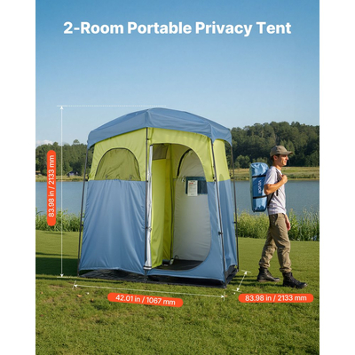 Σκηνή ντους κάμπινγκ VEVOR, Φορητή σκηνή απορρήτου 2 δωματίων με αποδυτήριο με τσάντα ντους, πασσάλους εδάφους, σχοινιά, τσάντα μεταφοράς και στύλους στήριξης, ύφασμα Oxford 150D με επίστρωση αργύρου, για κάμπινγκ, ψάρεμα