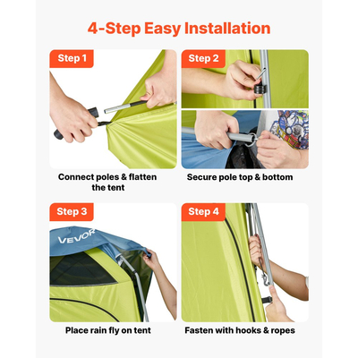 Σκηνή ντους VEVOR για κάμπινγκ, 1 δωμάτιο, φορητή σκηνή απορρήτου με αποδυτήρια με πασσάλους εδάφους, σχοινιά, τσάντα μεταφοράς και χαλύβδινους στύλους, ύφασμα Oxford 200D με επίστρωση αργύρου, για κάμπινγκ, παραλία, ψάρεμα