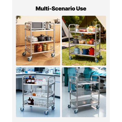 Καρότσι VEVOR από ανοξείδωτο ατσάλι, 3 επιπέδων τροχήλατο καρότσι εργαστηρίου με κλειδώσιμους τροχούς, δίσκος κλινικής με καρότσι σερβιρίσματος για ιατρεία, κινητός δίσκος αποθήκευσης βαρέως τύπου για νοσοκομείο, εστιατόριο, κουζίνα, κομμωτήριο