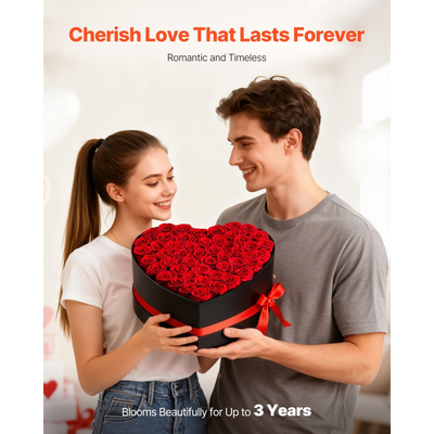 VEVOR Forever Flowers, 50 Διατηρημένα Τριαντάφυλλα σε Κουτί σε Σχήμα Καρδιάς, Αθάνατη Μπουκέτο Αιώνιων Λουλουδιών Δώρο Γενεθλίων για Παράδοση Prime Women, Σύζυγος, Μητέρες, Επέτειος, Ημέρα του Αγίου Βαλεντίνου, Χριστούγεννα, Κόκκινο