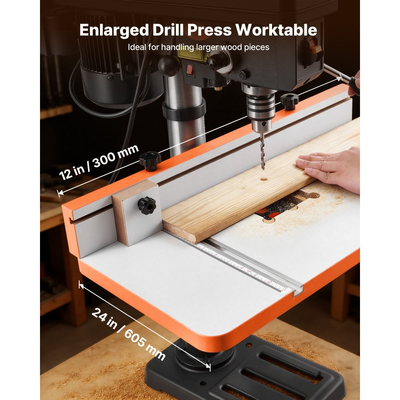 Τραπέζι πρέσας τρυπανιού VEVOR, 605 x 300 mm, Τραπέζι εργασίας με ρυθμιζόμενο φράχτη και μπλοκ στοπ, εξαιρετικά συμβατές υποδοχές σε σχήμα Τ, επιφάνεια τραπεζιού από MDF, ενσωματωμένη ζυγαριά, υποστήριξη πολλαπλών σφιγκτήρων και μεγκενών, για πρέσες τρυπανιού