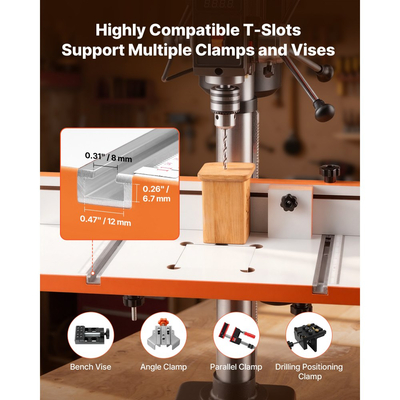 Τραπέζι πρέσας τρυπανιού VEVOR, 605 x 300 mm, Τραπέζι εργασίας με ρυθμιζόμενο φράχτη και μπλοκ στοπ, εξαιρετικά συμβατές υποδοχές σε σχήμα Τ, επιφάνεια τραπεζιού από MDF, ενσωματωμένη ζυγαριά, υποστήριξη πολλαπλών σφιγκτήρων και μεγκενών, για πρέσες τρυπανιού