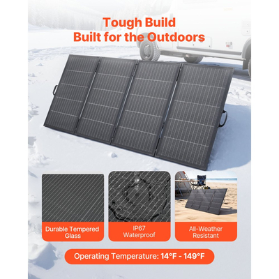 Πτυσσόμενο ηλιακό πάνελ VEVOR 400W με πλαίσιο, μονοκρυσταλλικός φορτιστής ηλιακού πάνελ 16BB τύπου N, απόδοση 24%, αδιάβροχο IP67 με έξοδο MC4 και προσαρμογέα DC 10 σε 1 για σταθμούς παραγωγής ενέργειας, κάμπινγκ, πεζοπορία