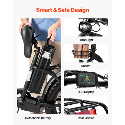 Ηλεκτρικό Ποδήλατο VEVOR, Πτυσσόμενο Ηλεκτρικό Ποδήλατο 250W για Ενήλικες με Μεγάλη Αφαιρούμενη Μπαταρία 25Ah, Κινητήρα 36V 25 km/h χωρίς ψήκτρες, Μέγιστη Εμβέλεια έως 70 km, Πνευματικό Ελαστικό 7 Ταχυτήτων Ηλεκτρικό Ποδήλατο για Μετακινήσεις