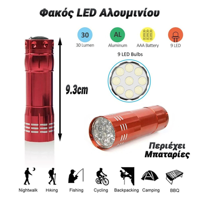 Φακός LED Αλουμινίου (Κόκκινο)