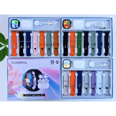 Σετ Smartwatch με ασύρματα ακουστικά Bluetooth & 7 λουράκια - S3000 Pro - 814086 - Black