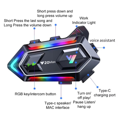 Ασύρματη ενδοεπικοινωνία κράνους μοτοσυκλέτας - Bluetooth - Y20-MAX - 811689