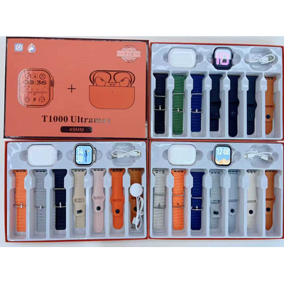 Σετ Smartwatch με ασύρματα ακουστικά Bluetooth & 7 λουράκια - T1000 UItra Max - 814123 - Grey