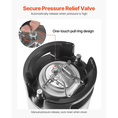 VEVOR Corny Keg, Βαρέλι 5 Γαλονιών με Κλείδωμα Μπάλας, Βαρέλια Ψυχρής Εκχύλισης SUS304 με Διπλές Λαβές από Λάστιχο & Βαθύ Λάστιχο Πάτο, Εξοπλισμός Ζυθοποίησης για Πάρτι Ζυθοποίησης στο Σπίτι, 1 ΤΕΜ.