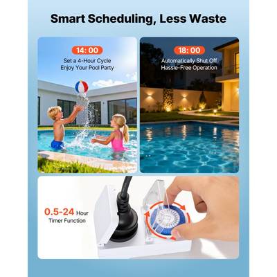 Αντλία πισίνας VEVOR, 3000W, μέγιστη ροή 35.000 L/H, αντλία πισίνας μονής ταχύτητας, AC 220-240V, 2860 σ.α.λ., μέγιστη μανομετρική βαλβίδα 19 m, με χρονοδιακόπτη 24 ωρών και καλάθι φίλτρου, για υπέργειες και εντοιχισμένες πισίνες, υδρομασάζ, σπα