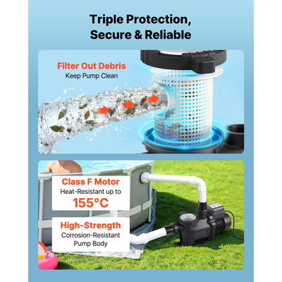 Αντλία πισίνας VEVOR, 400W, μέγιστη ροή 11.100 L/H, αντλία πισίνας μονής ταχύτητας, AC 220-240V, 3450 RPM, μέγιστη μανομετρική βαλβίδα 10 m, με χρονοδιακόπτη 24 ωρών και καλάθι φίλτρου, για υπέργειες και εντοιχισμένες πισίνες, υδρομασάζ, σπα