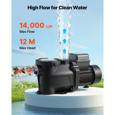 Αντλία πισίνας VEVOR, 550W, μέγιστη ροή 14.000 L/H, αντλία πισίνας μονής ταχύτητας, AC 220-240V, 3450 RPM, μέγιστη κεφαλή 12 m, με χρονοδιακόπτη 24 ωρών και καλάθι φίλτρου, για υπέργειες και εντοιχισμένες πισίνες, υδρομασάζ, σπα