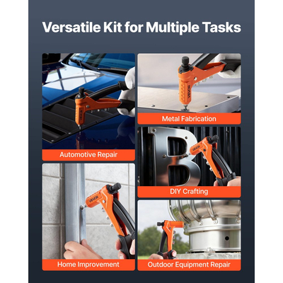 Κιτ εργαλείων πριτσινιών VEVOR, κιτ εργαλείων πριτσινιών με ένα χέρι 230 mm, με 8 μανδρέλια, ένα βήμα τρυπανιού και 80 παξιμάδια, μετρικό και SAE μέγεθος M3, M4, M5, M6, 6-32, 8-32, 10-24, 1/4-20 UNC, με θήκη μεταφοράς