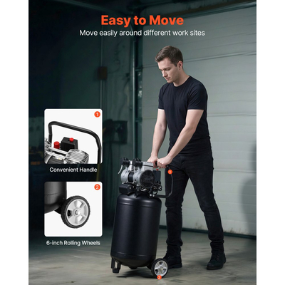 Αεροσυμπιεστής VEVOR 50L, 1,5 kW 113L/min στα 6,2 Bar, Μέγιστη πίεση 8 Bar, Δεξαμενή αεροσυμπιεστή χωρίς λάδι, Φορητός σε τροχούς για επισκευή αυτοκινήτων, φούσκωμα ελαστικών, βαφή με ψεκασμό, καρφώματα ξυλουργικών εργασιών