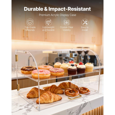 Βιτρίνα αρτοποιίας VEVOR, 2 επιπέδων επαγγελματική βιτρίνα ζαχαροπλαστικής για τον πάγκο εργασίας, διαφανές ακρυλικό κουτί ψωμιού για την κουζίνα, ντουλάπι κέικ για πάρτι με μαγνητική πίσω πόρτα για μπισκότα και επιδόρπιο ντόνατ, 558x355x355 mm