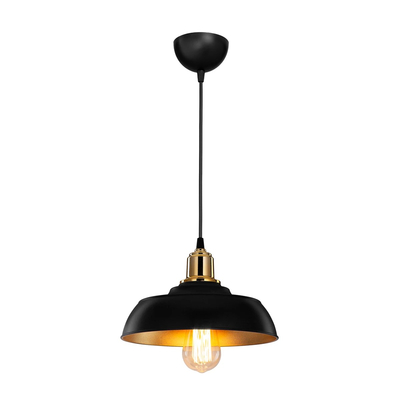 GLOBOSTAR® LOAN 203-0279 Μοντέρνο Κρεμαστό Φωτιστικό Οροφής με Ντουί 1 x E27 AC 220-240V IP20 - Μαύρο & Χρυσό  - Μ25.5 x Π25.5 x Υ17cm