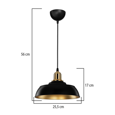 GLOBOSTAR® LOAN 203-0279 Μοντέρνο Κρεμαστό Φωτιστικό Οροφής με Ντουί 1 x E27 AC 220-240V IP20 - Μαύρο & Χρυσό  - Μ25.5 x Π25.5 x Υ17cm