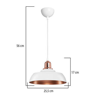 GLOBOSTAR® LOAN 203-0282 Μοντέρνο Κρεμαστό Φωτιστικό Οροφής με Ντουί 1 x E27 AC 220-240V IP20 - Λευκό & Μπρονζέ  - Μ25.5 x Π25.5 x Υ17cm