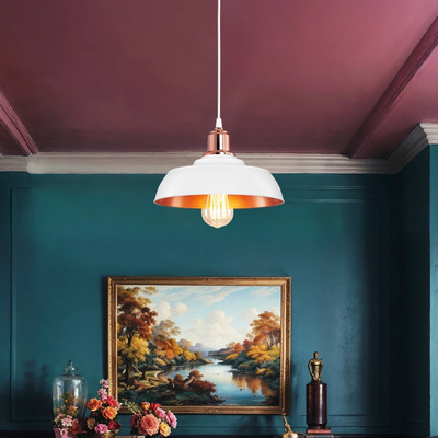 GLOBOSTAR® LOAN 203-0282 Μοντέρνο Κρεμαστό Φωτιστικό Οροφής με Ντουί 1 x E27 AC 220-240V IP20 - Λευκό & Μπρονζέ  - Μ25.5 x Π25.5 x Υ17cm