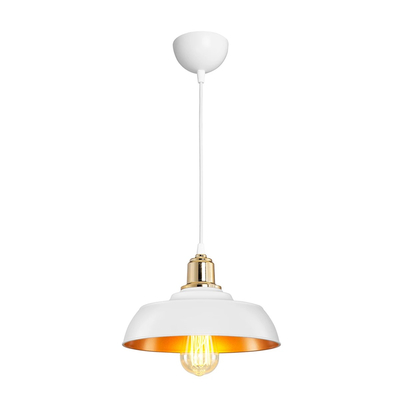 GLOBOSTAR® LOAN 203-0283 Μοντέρνο Κρεμαστό Φωτιστικό Οροφής με Ντουί 1 x E27 AC 220-240V IP20 - Λευκό & Χρυσό  - Μ25.5 x Π25.5 x Υ17cm