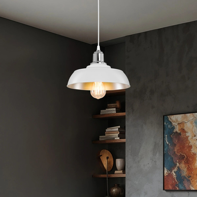 GLOBOSTAR® LOAN 203-0284 Μοντέρνο Κρεμαστό Φωτιστικό Οροφής με Ντουί 1 x E27 AC 220-240V IP20 - Λευκό & Ασημί  - Μ25.5 x Π25.5 x Υ17cm