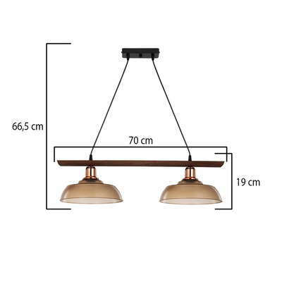 GLOBOSTAR® LOAN 203-0288 Μοντέρνο Κρεμαστό Φωτιστικό Οροφής με Ντουί 2 x E27 AC 220-240V IP20 - Καφέ & Μπρονζέ - Μ70 x Π25.5 x Υ19cm