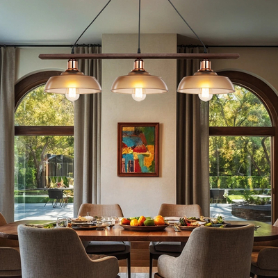 GLOBOSTAR® LOAN 203-0289 Μοντέρνο Κρεμαστό Φωτιστικό Οροφής με Ντουί 3 x E27 AC 220-240V IP20 - Καφέ & Μπρονζέ -  Μ89 x Π25.5 x Υ19cm