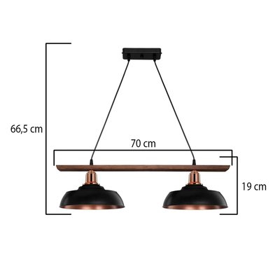 GLOBOSTAR® LOAN 203-0290 Μοντέρνο Κρεμαστό Φωτιστικό Οροφής με Ντουί 2 x E27 AC 220-240V IP20 - Μαύρο & Μπρονζέ - Μ70 x Π25.5 x Υ19cm