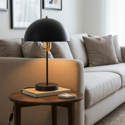 GLOBOSTAR® GAZETA 203-0298 Μοντέρνο Επιτραπέζιο Φωτιστικό Πορτατίφ με Ντουί 1 x E27 AC 220-240V IP20 - Μαύρο & Χρυσό - Μ25 x Π25 x Υ39cm