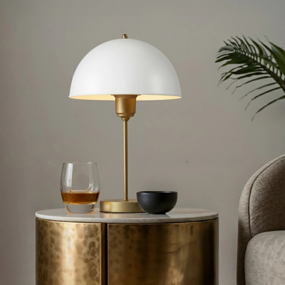 GLOBOSTAR® GAZETA 203-0303 Μοντέρνο Επιτραπέζιο Φωτιστικό Πορτατίφ με Ντουί 1 x E27 AC 220-240V IP20 - Λευκό & Μπρονζέ  - Μ25 x Π25 x Υ39cm