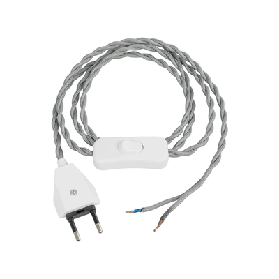 GLOBOSTAR® WHIP 77674 Μοντέρνο DIY Πλεκτό Καλώδιο με Διακόπτη On/Off AC 220-240V IP20 - Γκρι & Λευκό - Μ150 x Π2.7 x Υ1.9cm