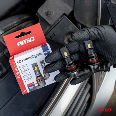 Amio - Λαμπτήρες LED F25 PRO Black Edition HB3 (9005) 68W 12-24V Full CAN Bus με Φωτεινότητα 7646lm σε Ψυχρό Λευκό 6000K για Επιβατικά Αυτοκίνητα & Φορτηγά - Σετ 2 τεμ. (04722/AM)