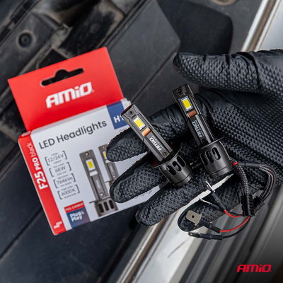 Amio - Λαμπτήρες LED F25 PRO Black Edition H1 68W 12-24V Full CAN Bus με Φωτεινότητα 7646lm σε Ψυχρό Λευκό 6000K για Επιβατικά Αυτοκίνητα & Φορτηγά - Σετ 2 τεμ. (04717/AM)
