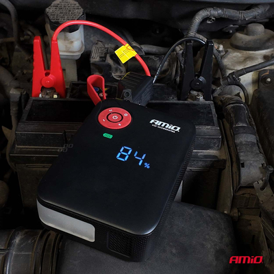 Amio - Φορητός Εκκινητής Μπαταρίας 4 σε 1 τύπου Jump Starter Mini με Κομπρεσέρ Αέρα Φως LED και Powerbank τάση λειτουργίας 12V απόδοσης 7.2Ah 600A για Επιβατικά Αυτοκίνητα - 1 τεμ. (04675/AM)