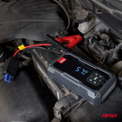 Amio - Φορητός Εκκινητής Μπαταρίας 4 σε 1 τύπου Jump Starter με Κομπρεσέρ Αέρα Φως LED και Powerbank τάση λειτουργίας 12V απόδοσης 7.2Ah 600A για Επιβατικά Αυτοκίνητα - 1 τεμ. (04674/AM)