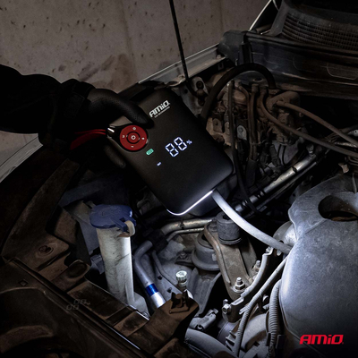 Amio - Φορητός Εκκινητής Μπαταρίας 4 σε 1 τύπου Jump Starter Mini με Κομπρεσέρ Αέρα Φως LED και Powerbank τάση λειτουργίας 12V απόδοσης 7.2Ah 600A για Επιβατικά Αυτοκίνητα - 1 τεμ. (04675/AM)