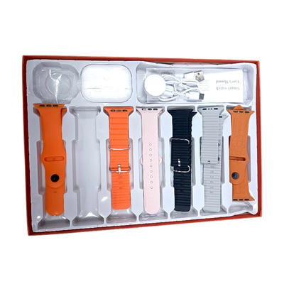 Σετ Smartwatch με ασύρματα ακουστικά Bluetooth & 7 λουράκια - KW55 MAX - 750360 - Gold