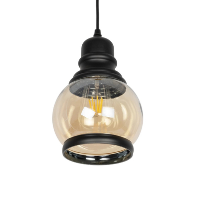 GLOBOSTAR® OLIVER 999-0186 Vintage Κρεμαστό Φωτιστικό Οροφής με Ντουί 1 x E27 AC 220-240V IP20 - Μελί & Μαύρο - Μ16 x Π16 x Υ25cm