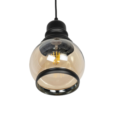 GLOBOSTAR® OLIVER 999-0186 Vintage Κρεμαστό Φωτιστικό Οροφής με Ντουί 1 x E27 AC 220-240V IP20 - Μελί & Μαύρο - Μ16 x Π16 x Υ25cm