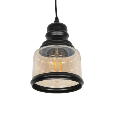 GLOBOSTAR® OLIVER 999-0187 Vintage Κρεμαστό Φωτιστικό Οροφής με Ντουί 1 x E27 AC 220-240V IP20 - Μελί & Μαύρο - Μ15 x Π15 x Υ21.5cm