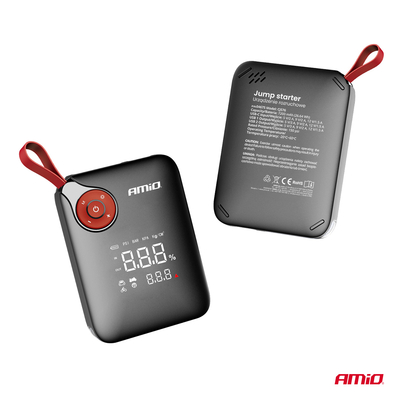 Amio - Φορητός Εκκινητής Μπαταρίας 4 σε 1 τύπου Jump Starter Mini με Κομπρεσέρ Αέρα Φως LED και Powerbank τάση λειτουργίας 12V απόδοσης 7.2Ah 600A για Επιβατικά Αυτοκίνητα - 1 τεμ. (04675/AM)