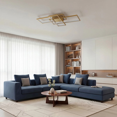 kelvo® QUADRA KLV-101-0295 Φωτιστικό Οροφής LED 100W 10000lm 120° AC 220-240V IP20 Ρυθμιζόμενο Λευκό CCT με Χειριστήριο από 2700K έως 6000K Dimmable - Lumileds SMD Chip - Σαμπανιζέ Χρυσό Ματ - Μ85 x Π45 x Υ9cm - 3 Χρόνια Εγγύηση