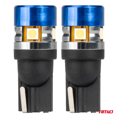 Amio - Λάμπες LED T10 W5W τάση λειτουργίας 12/24V με 5xSMD 3030 Can-bus λευκό φως 5.500K (σε χρώμα μπλε-μαύρο) για Επιβατικά Αυτοκίνητα και Φορτηγά - 2 τεμ. (04240/AM)