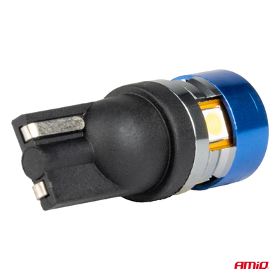 Amio - Λάμπες LED T10 W5W τάση λειτουργίας 12/24V με 5xSMD 3030 Can-bus λευκό φως 5.500K (σε χρώμα μπλε-μαύρο) για Επιβατικά Αυτοκίνητα και Φορτηγά - 2 τεμ. (04240/AM)
