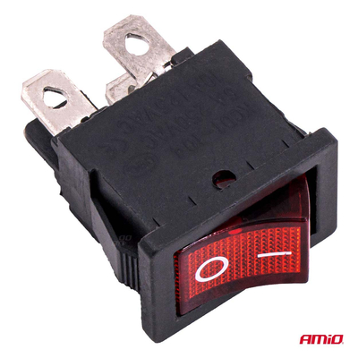 Amio - Διακόπτης ON/OFF τάση λειτουργίας 250V ένταση 6A με κόκκινο φωτισμό για Επιβατικά Αυτοκίνητα και Ηλεκτρολογικές Εφαρμογές - 1 τεμ. (04439/AM)