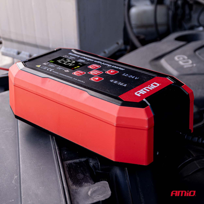 Amio - Εκκινητής / Φορτιστής Μπαταρίας Ψηφιακός PRO AGM GEL LiFePo4 (LFP) τάση λειτουργίας 12/24V ένταση ρεύματος 16A για Επιβατικά Αυτοκίνητα και Φορτηγά - 1 τεμ. (04529/MB)